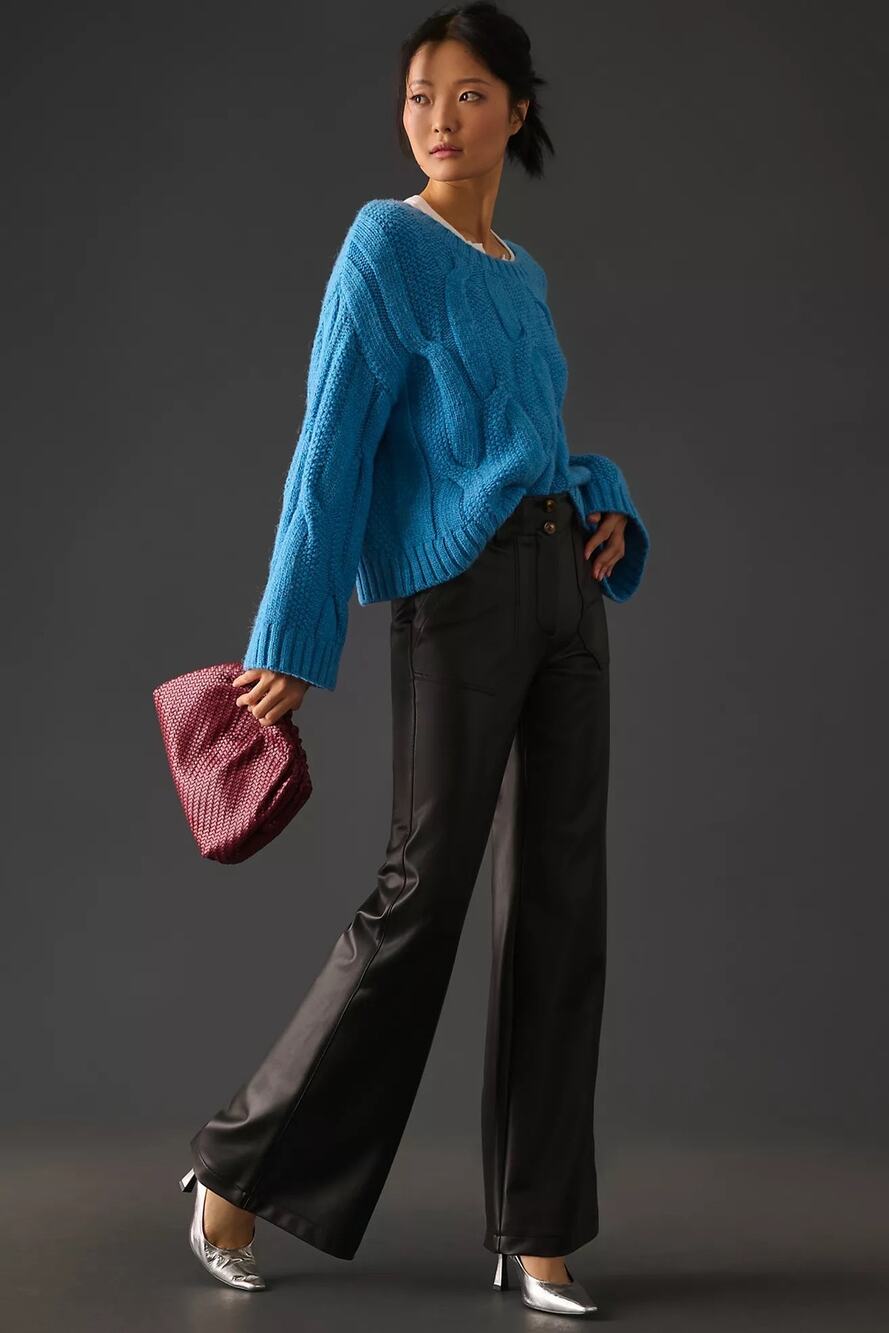 Maeve by Anthropologie The Naomi Wide-Leg Flare Pants Faux Leather black size 0